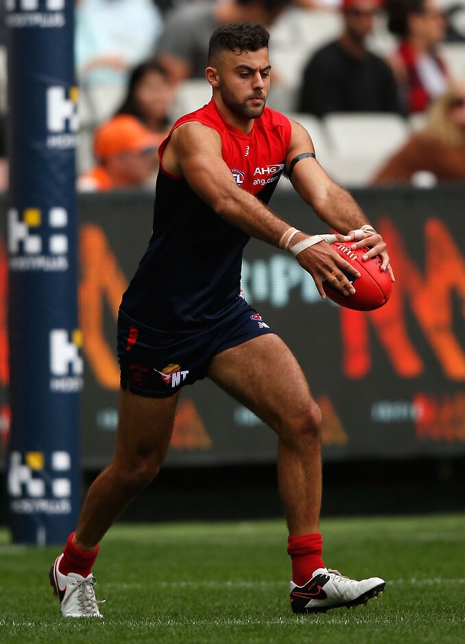 AFL 2016 Rd 01 - Melbourne v GWS Giants MELBOURNE, AUSTRALIA - MARCH 26: Christian Salem of the Demons in action during the 2016 AFL Round 01 match between the Melbourne Demons and the GWS Giants at the Melbourne Cricket Ground, Melbourne on March 26, 2016. (Photo by Sean Garnsworthy/AFL Media)